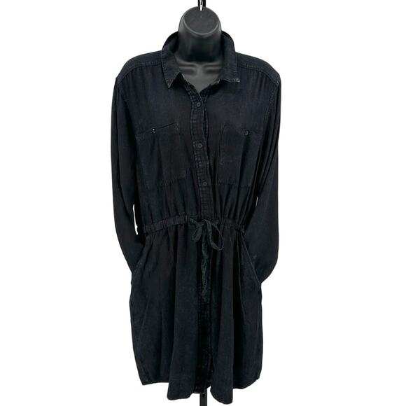 Calvin Klein Jeans Denim Shirt Dress WMNS XL Mini Button Up Black Long Sleeves - Picture 9 of 9